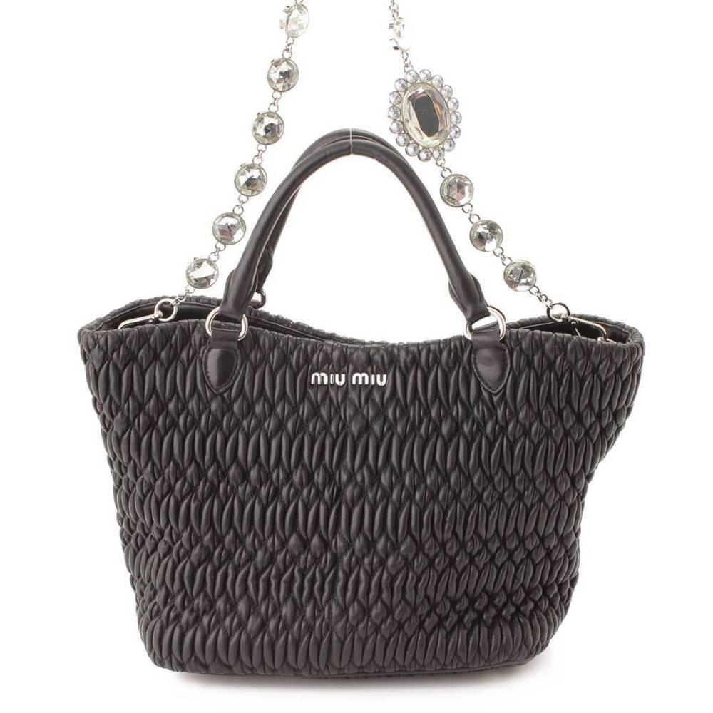 Miu Miu Nappa Crystal Bijou Tote Bag Black